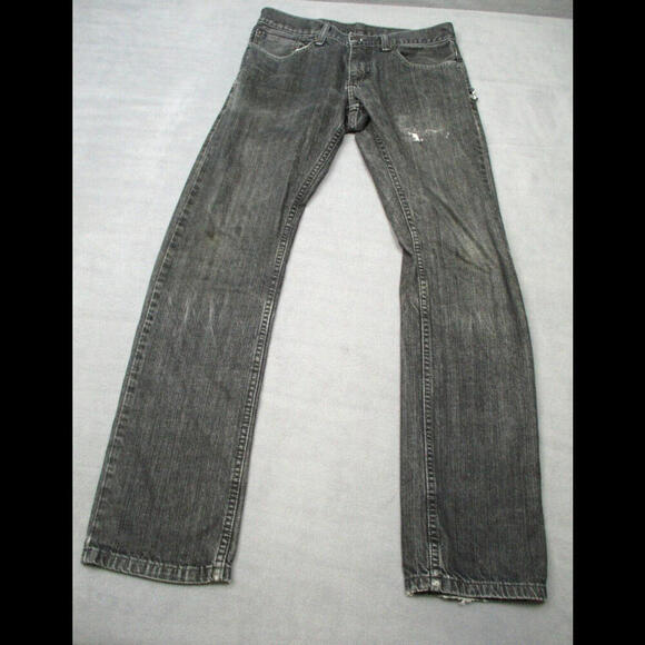 Levis 514 Jeans 30x33 Mens Black 100% Cotton Denim Distressed - Picture 1 of 9